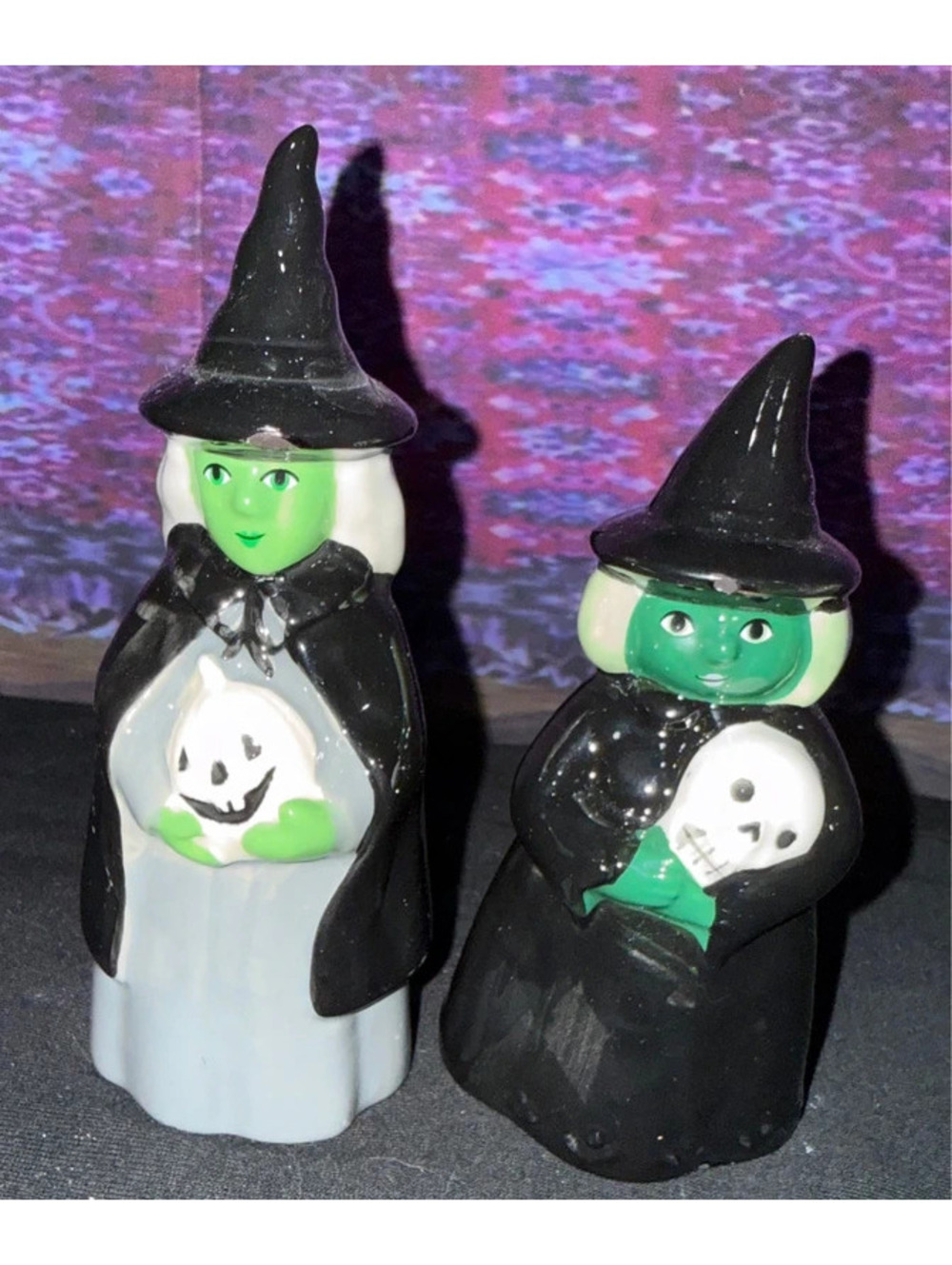 2 Target Hyde & Eek Halloween Small 4.85" Tall Ceramic Witch Figural w Pumpkin